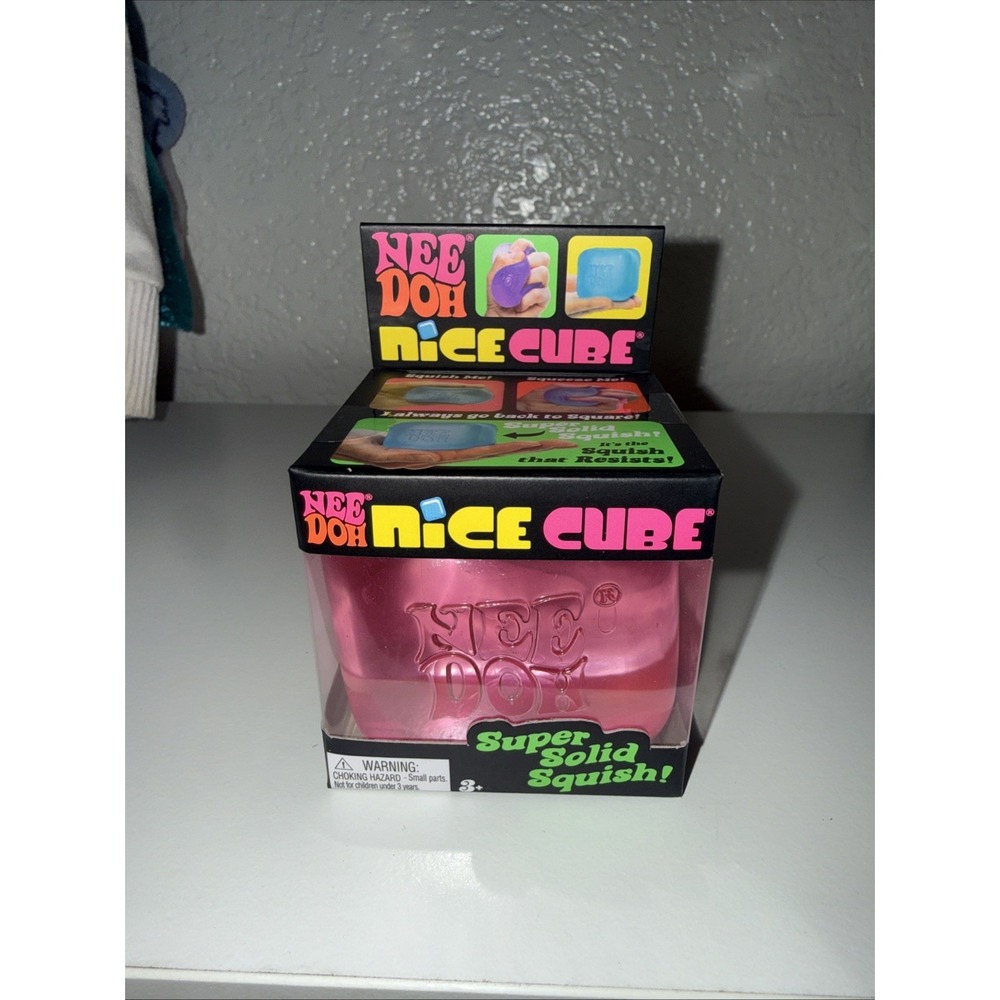 Nee Doh Nice Cube Super Solid Squish Pink Gel Squeeze Ball Stress Reliever